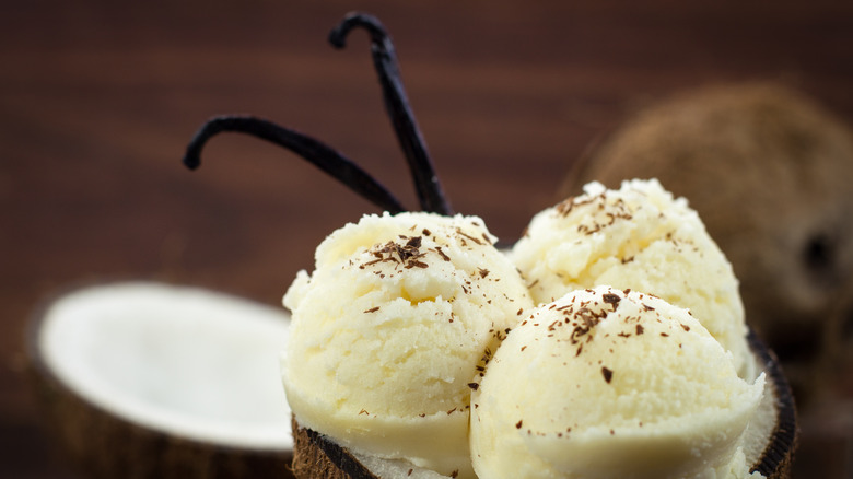 vanilla ice cream in coconut