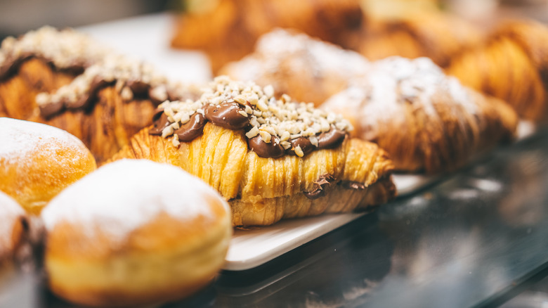 Close-up of pastries at a breakfast buffet