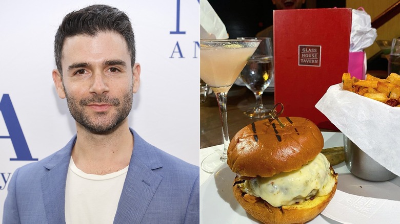 Adam Kantor posing, cocktail burger fries