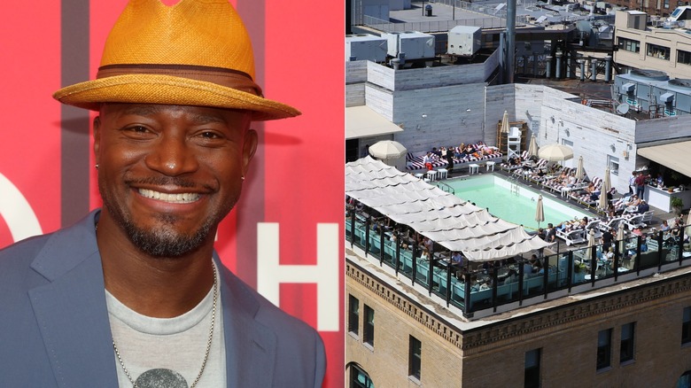 Taye Diggs smiling, Soho House's rooftop