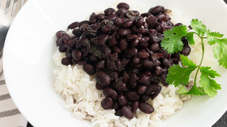 Black beans with rice and cilantro