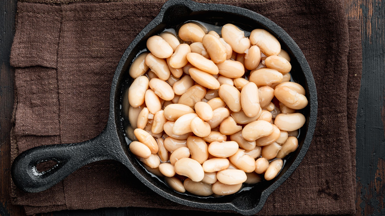 Cannellini beans in an iron skillet