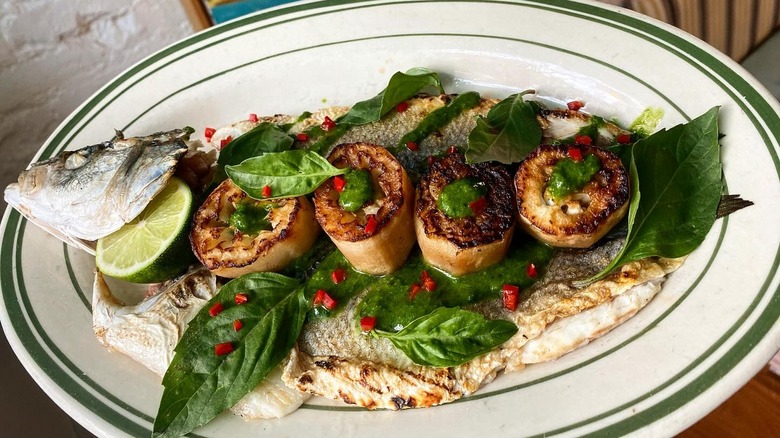 mfk. Restaurant's grilled branzino with eggplant