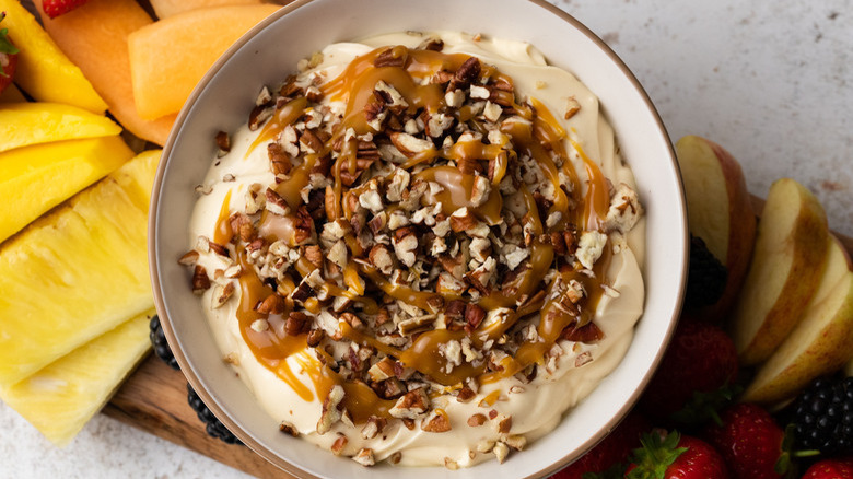 caramel fruit dip with nuts