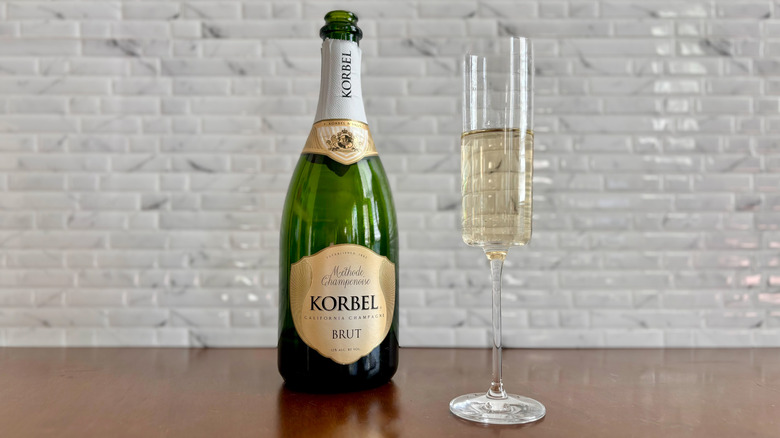 Korbel bottle with filled flute