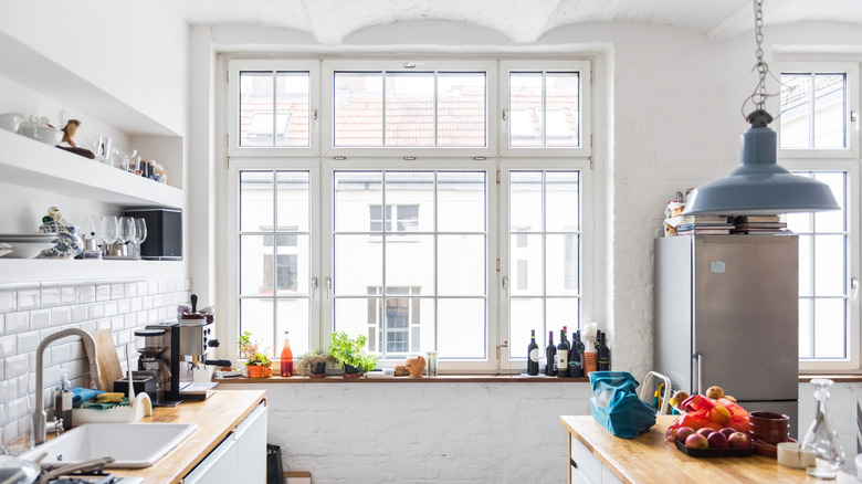 Loft kitchen with a big bright kitchen window