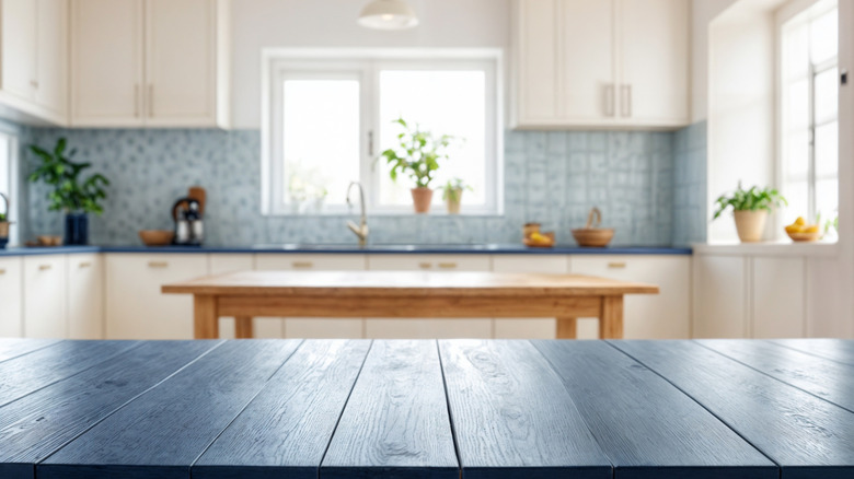 Light blue and white kitchen