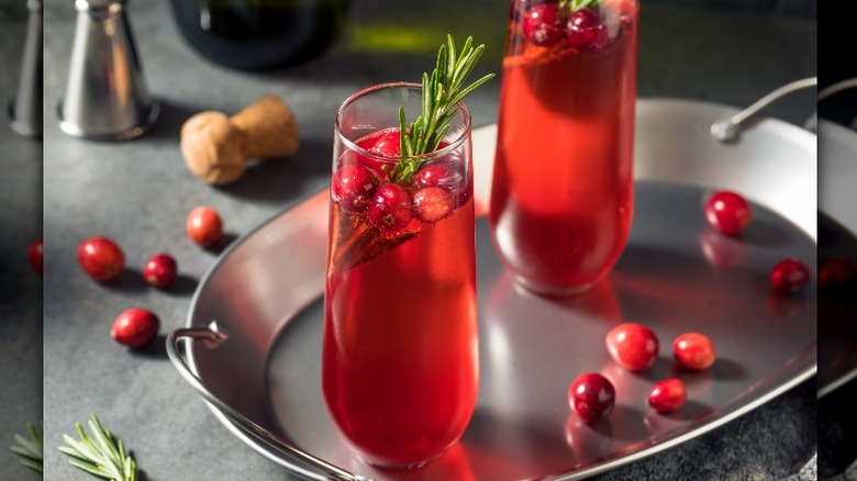 Cranberry Champagne Cocktail on tray