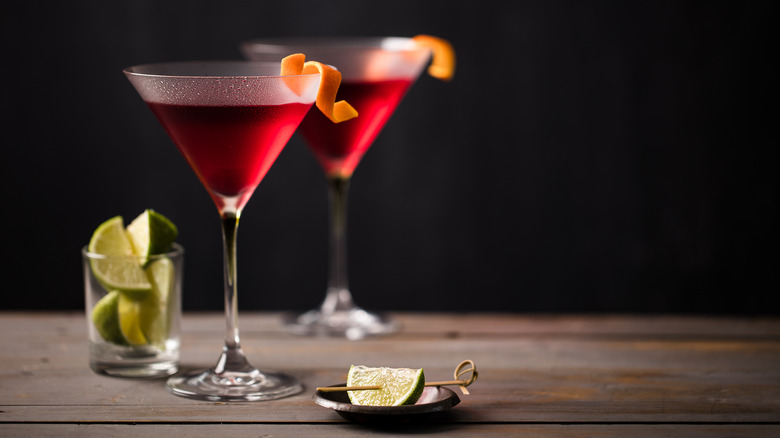 Cosmopolitan cocktails on wooden table