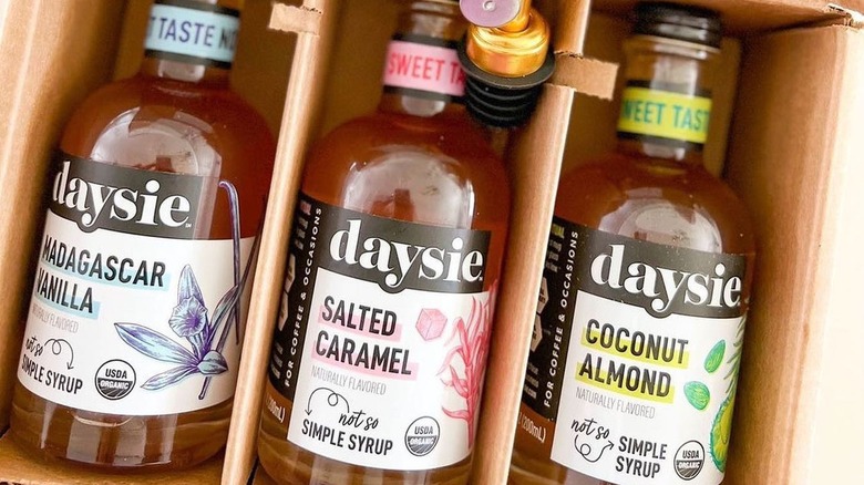 Daysie coffee syrup bottles in a welcome box