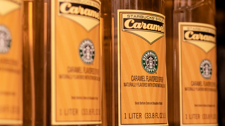 Bottles of Starbucks syrups