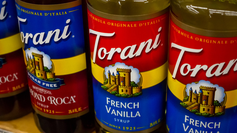 Bottles of Torani syrups