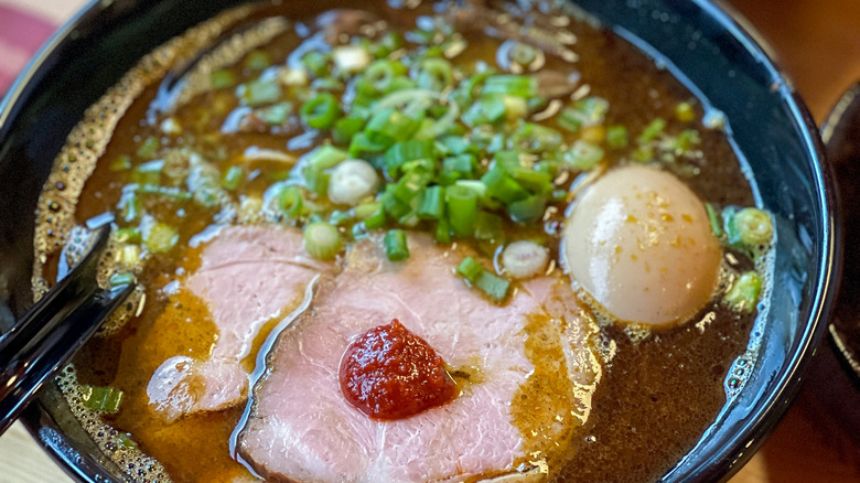 Close-up of tonkotsu ramen