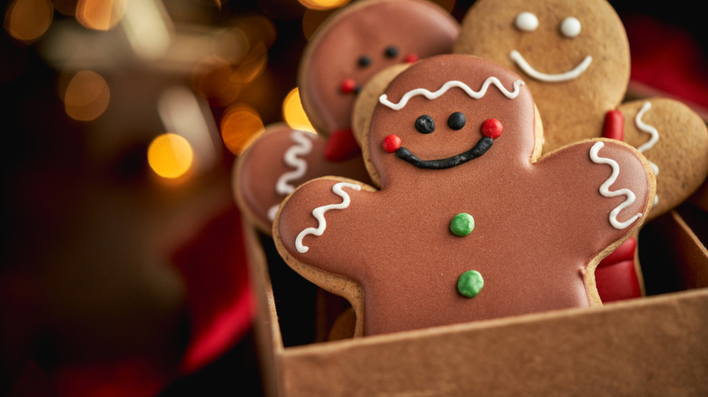 Iced gingerbread men in a gift box