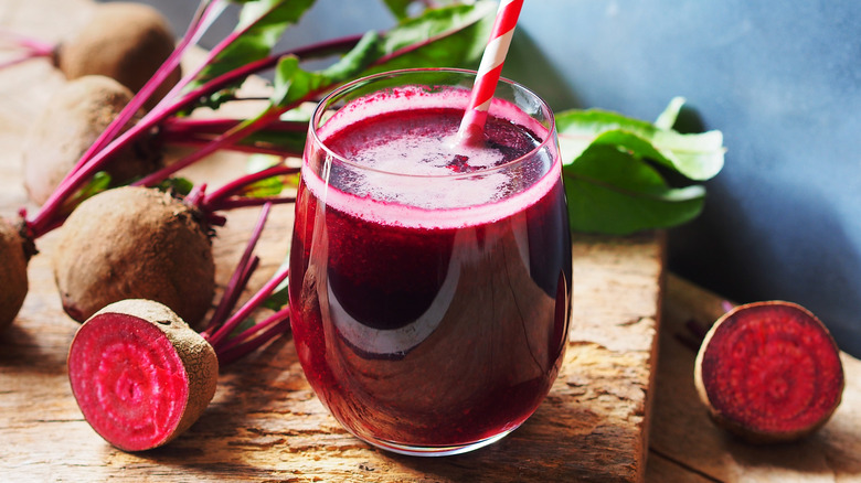 Beet smoothie in glass