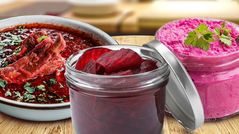 3 dishes containing beet juice