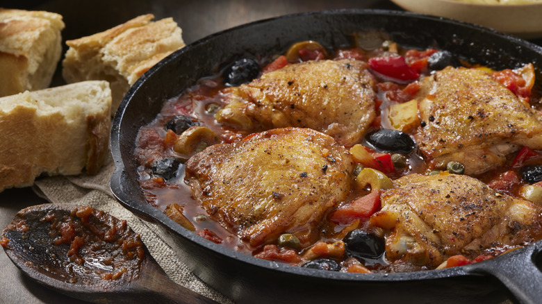 Chicken cacciatore in iron pan