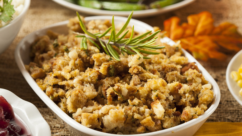 Homemade stuffing in a bowl