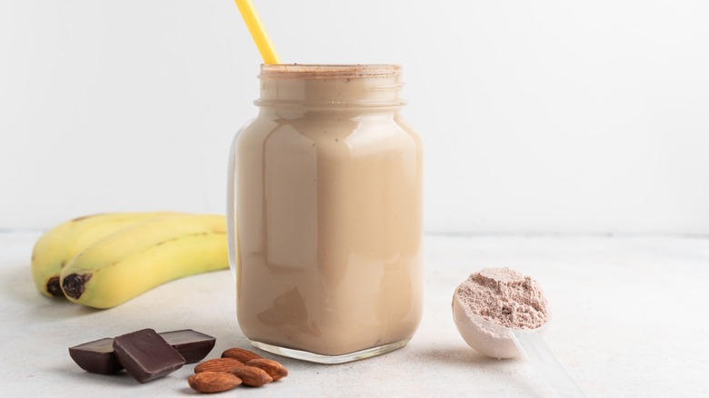 Banana, almond, and chocolate smoothie