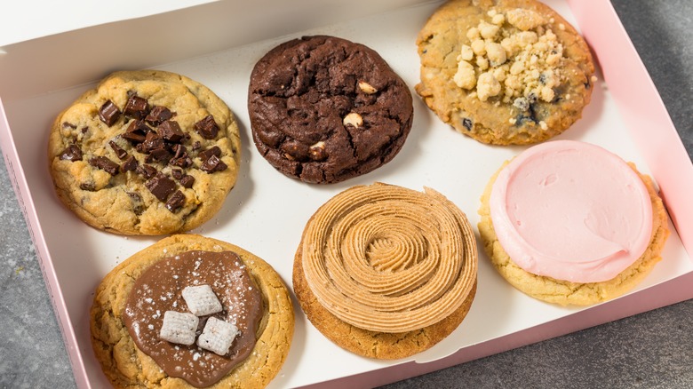 assorted Crumbl cookies in box