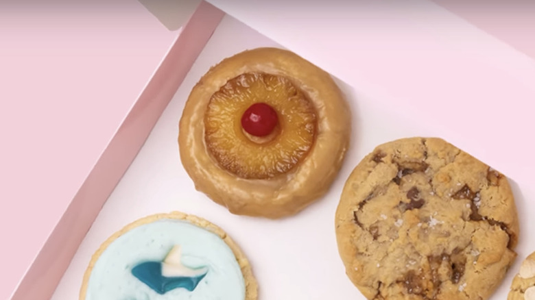 various cookies in pink box