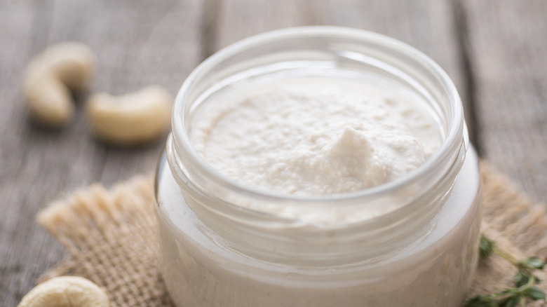 Vegan cashew cream in jar