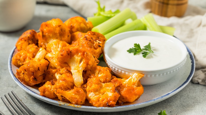 Plate of breaded cauliflower wings