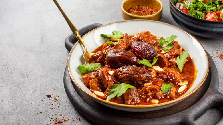 Bowl of lamb tagine with dates