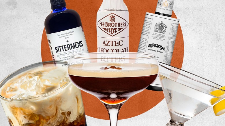 varied dessert cocktails and bitters 