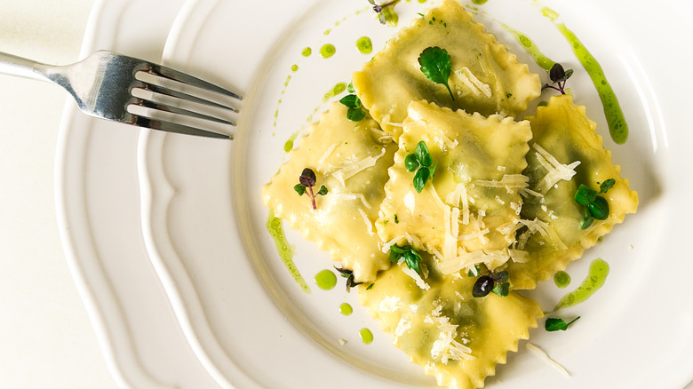 ravioli white plate fork 