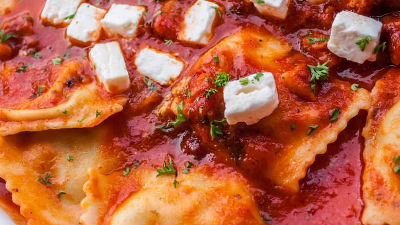 ravioli and sauce with cheese 