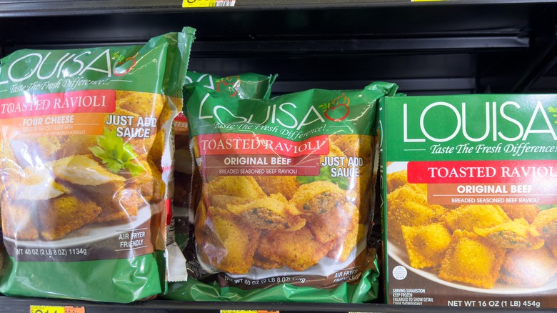 toasted ravioli packages at supermarket