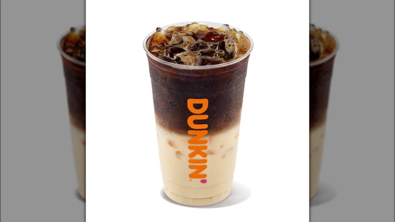 Dunkin' iced macchiato on white background