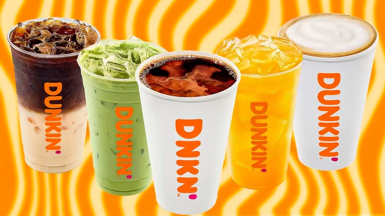 Dunkin' drinks over an orange background