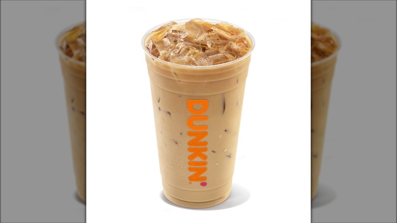 Dunkin' iced coffee on white background