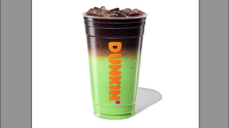 Dunkin' Shamrock macchiato on white background