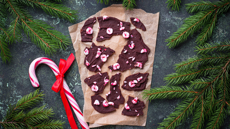 Candy cane bark with melted chocolate