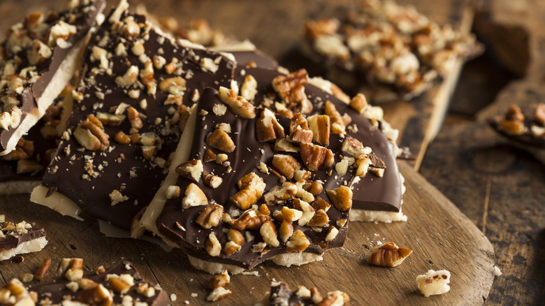 English toffee with nuts and chocolate