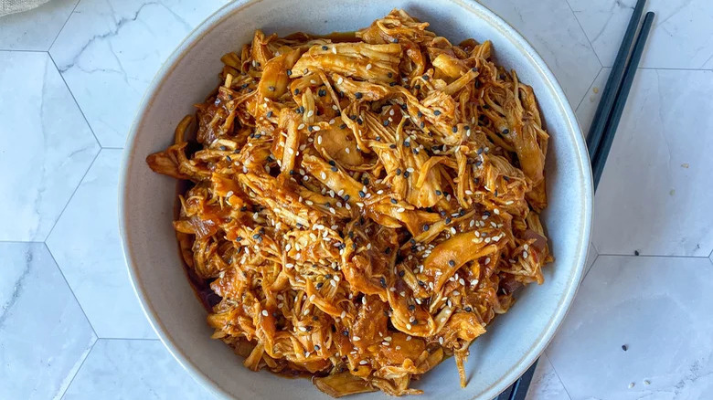 Crockpot sesame chicken in bowl