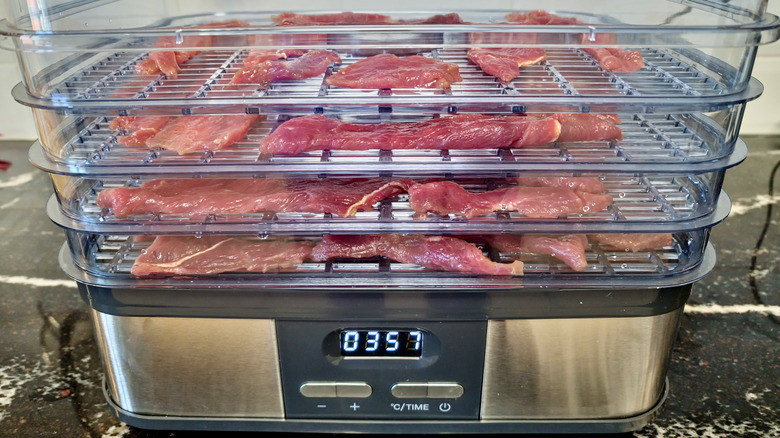 Drying jerky on dehydrator racks