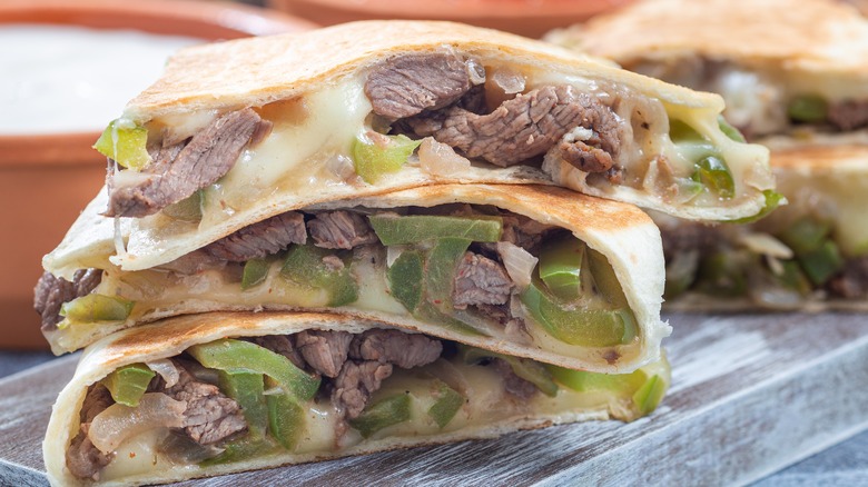 closeup of steak quesadillas