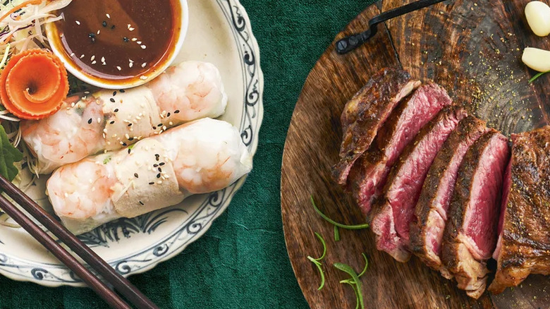 summer rice paper rolls and steak