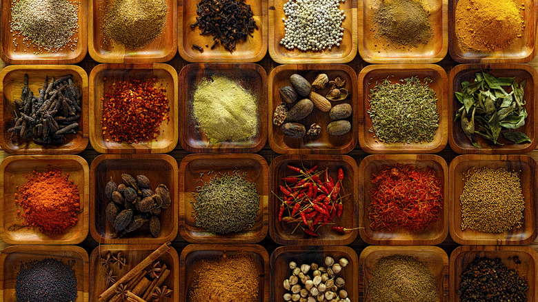 Various chilis and ground spices