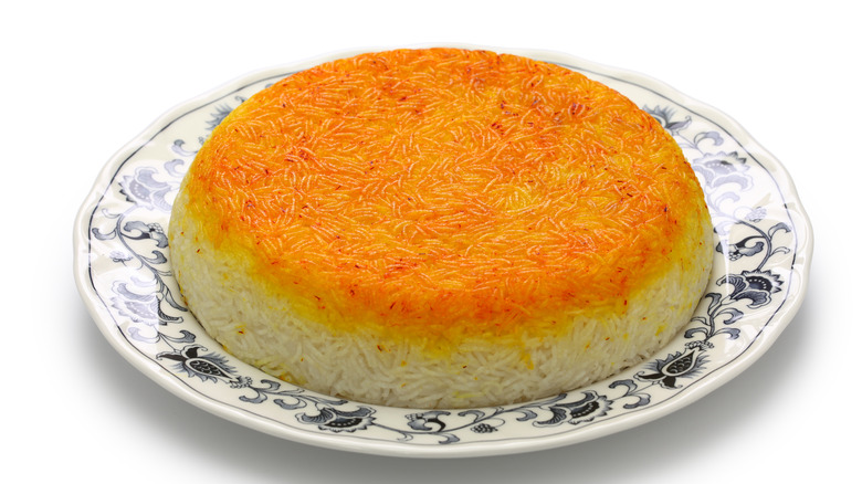 plate of tahdig persian rice