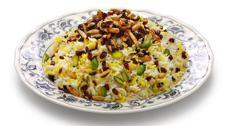 plate of zereshk polow persian rice