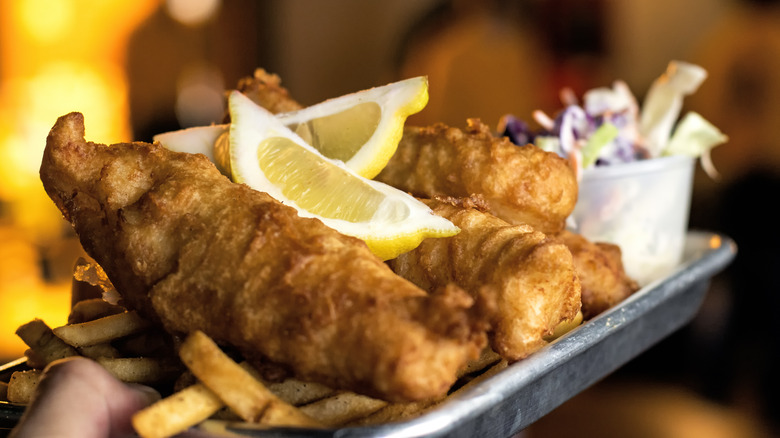 Fish and chips with lemon