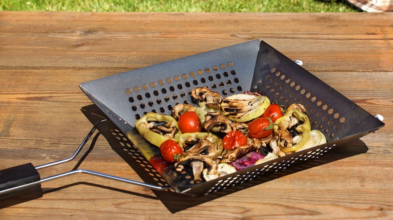 Grilled vegetables in grill basket