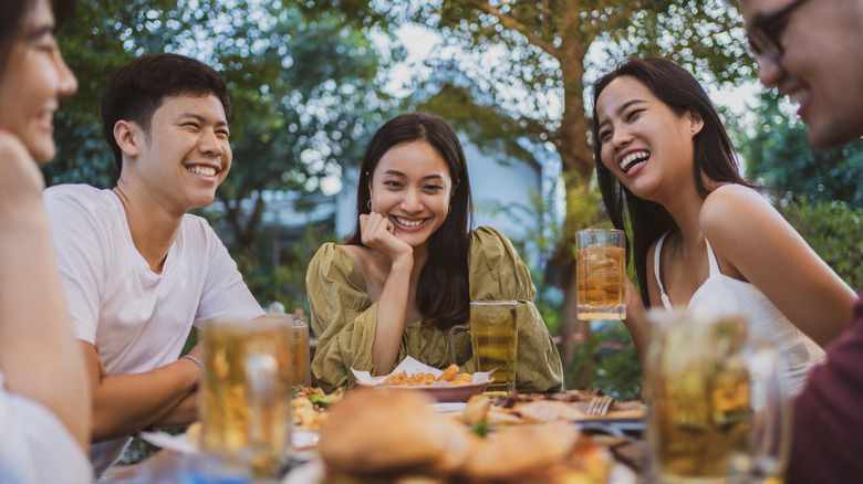 Friends enjoying dinner together