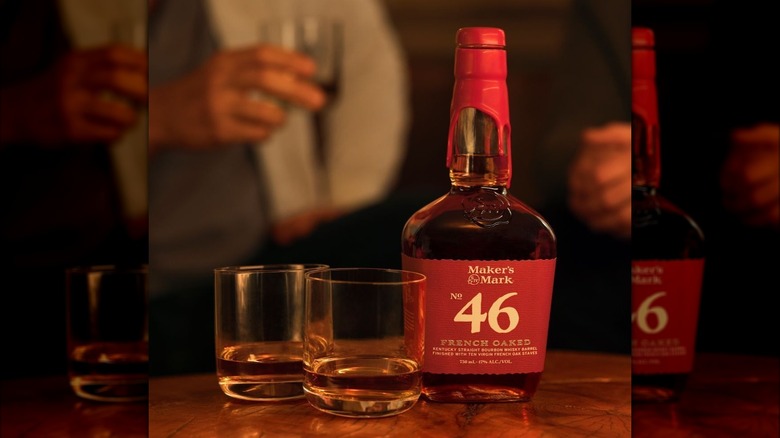 Bottle of Maker's Mark 46 with 2 glasses