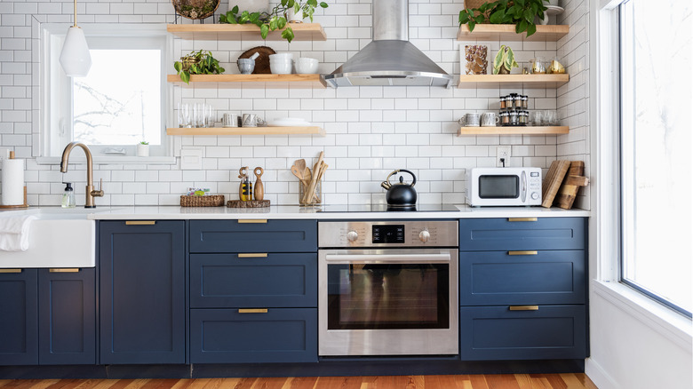 Kitchen interior with shelves